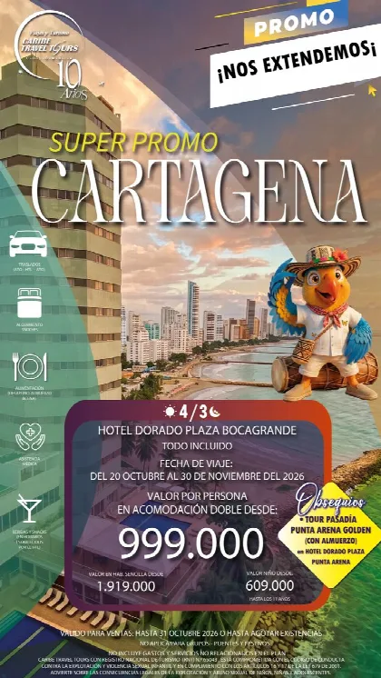 Afiche del plan SUPER PROMO CARTAGENA - HOTEL DORADO PLAZA BOCAGRANDE
